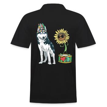 Sunflower Heart Peace Dog Dogs Peace Drum - Men's Polo Shirt - black - Back - Kai (181cm)