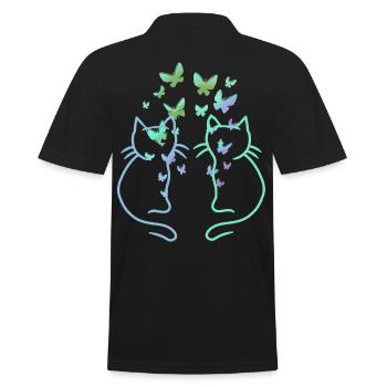 Chats, Chats, Papillons, Printemps - Polo Homme - noir - Dos - Kai (181cm)