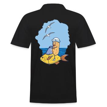 Poisson Poisson Mer Marin Requin Marin Mouettes - Polo Homme - noir - Dos - Kai (181cm)