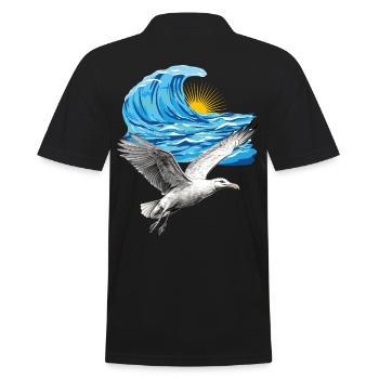 Oiseaux de mer Mouettes Mouette Vague Lac Mer du Nord Mer Baltique - Polo Homme - noir - Dos - Kai (181cm)