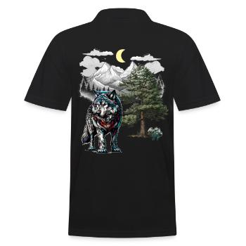 Wolf Wolves Nature Mountains - Men's Polo Shirt - black - Back - Kai (181cm)