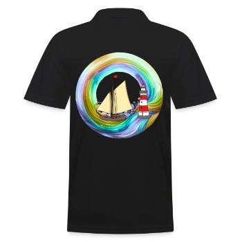Rainbow Sailing Ship Boat Lighthouse Coast - Men's Polo Shirt - black - Back - Kai (181cm)