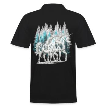 Wald Einhörner Einhorn mystisch Pferd Pferde - Männer Poloshirt - Schwarz - Hinten - Kai (181cm)