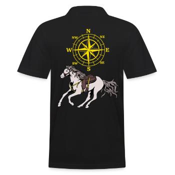 Compass Horse Horse Adventure Wind Rose Riding - Men's Polo Shirt - black - Back - Kai (181cm)