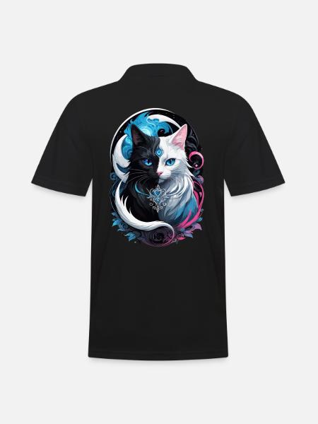 Yin and yang fantasy cat - Men's Polo Shirt - black