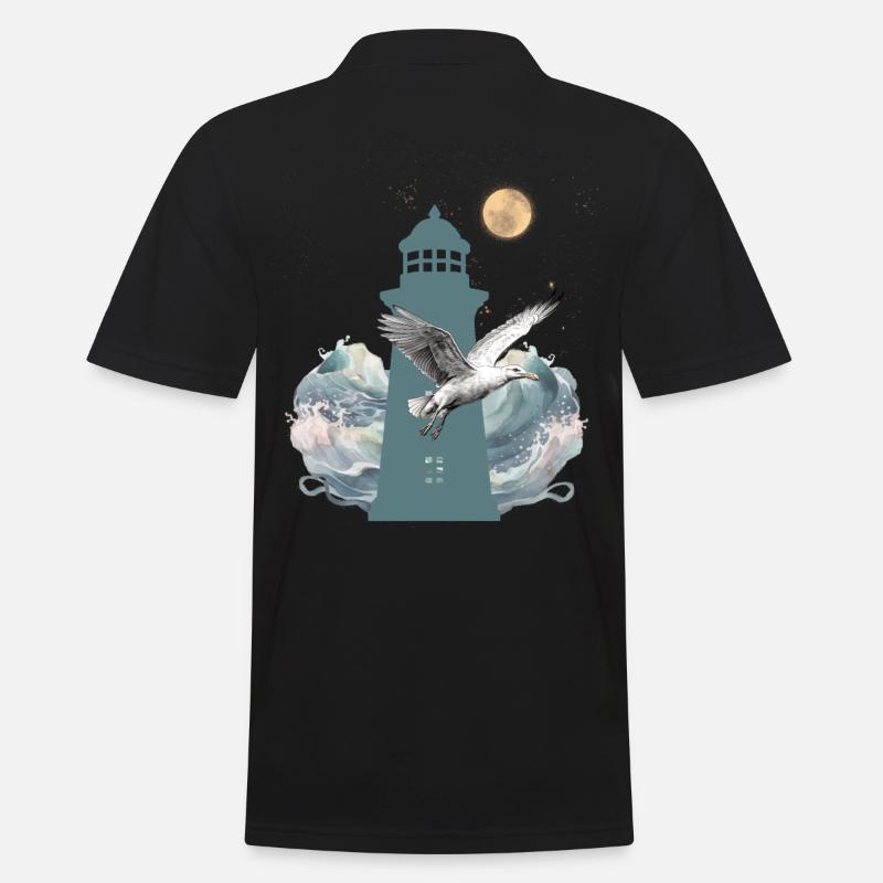 maritime lighthouse lighthouses seagull - Men's Polo Shirt - black