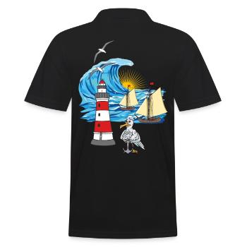 maritime seagull lighthouse sailing ships ships - Men's Polo Shirt - black - Back - Kai (181cm)