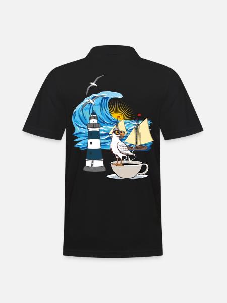maritim Nordsee Ostsee Möwe Kaffeetasse Ahoi - Männer Poloshirt - Schwarz