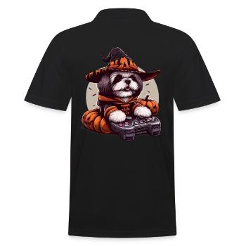 Halloween Shih Tzu Dog Wizard Gamer - Men's Polo Shirt - black - Back - Kai (181cm)
