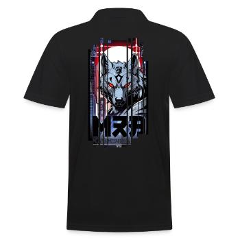 Silberner Wolf Cyborg Geometrisch - Männer Poloshirt - Schwarz - Hinten - Kai (181cm)