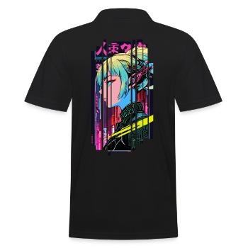 Cyberpunk Woman Geometric Pink Blue Japan - Men's Polo Shirt - black - Back - Kai (181cm)