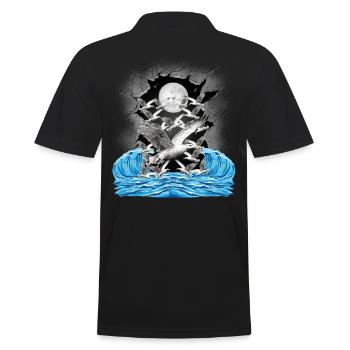 maritime, sea, seagulls, seagull, nature, lake, waves - Men's Polo Shirt - black - Back - Kai (181cm)