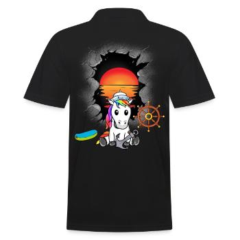 Einhorn Einhörner maritim Matrose Matrosen Moin - Männer Poloshirt - Schwarz - Hinten - Kai (181cm)