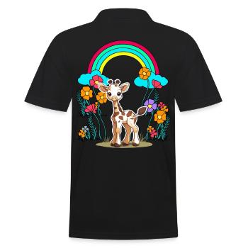 Giraffe Giraffen Kind Kinder Regenbogen Blumen - Männer Poloshirt - Schwarz - Hinten - Kai (181cm)