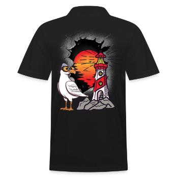 Funny Seagull Lighthouse Sailor Maritime Kids Lake - Men's Polo Shirt - black - Back - Kai (181cm)