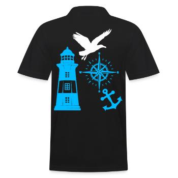 Maritim Leuchtturm Kompass Leuchttürme Möwen - Männer Poloshirt - Schwarz - Hinten - Kai (181cm)