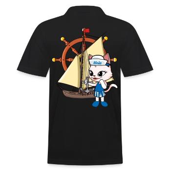 Cat Cats Sailing Ship Ships Steering Wheel - Men's Polo Shirt - black - Back - Kai (181cm)