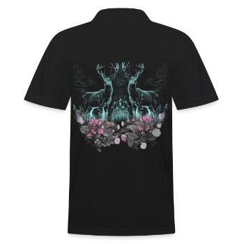 Deer Deer Wild Flowers Nature Forest Animals Roebuck - Men's Polo Shirt - black - Back - Kai (181cm)