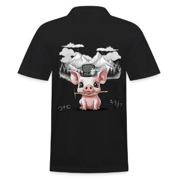 Piglet Mountains Mountaineers Mountaineers Mountains Nature - Men's Polo Shirt - black - Back - Kai (181cm)