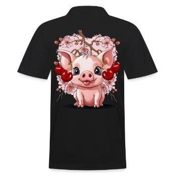 Pig, Cherries, Cherry, Piglet, Cherry Blossom - Men's Polo Shirt - black - Back - Kai (181cm)