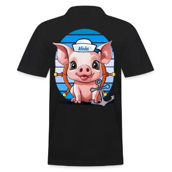 Pig Sailor Helmsman Anchor Maritime - Men's Polo Shirt - black - Back - Kai (181cm)