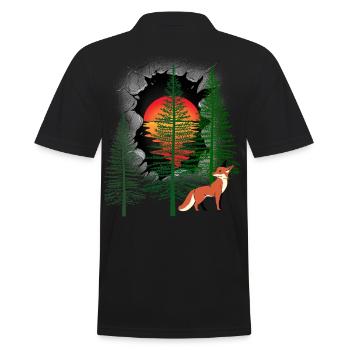 mystisch Wald Fuchs Füchse Märchen Kinder Kind - Männer Poloshirt - Schwarz - Hinten - Kai (181cm)