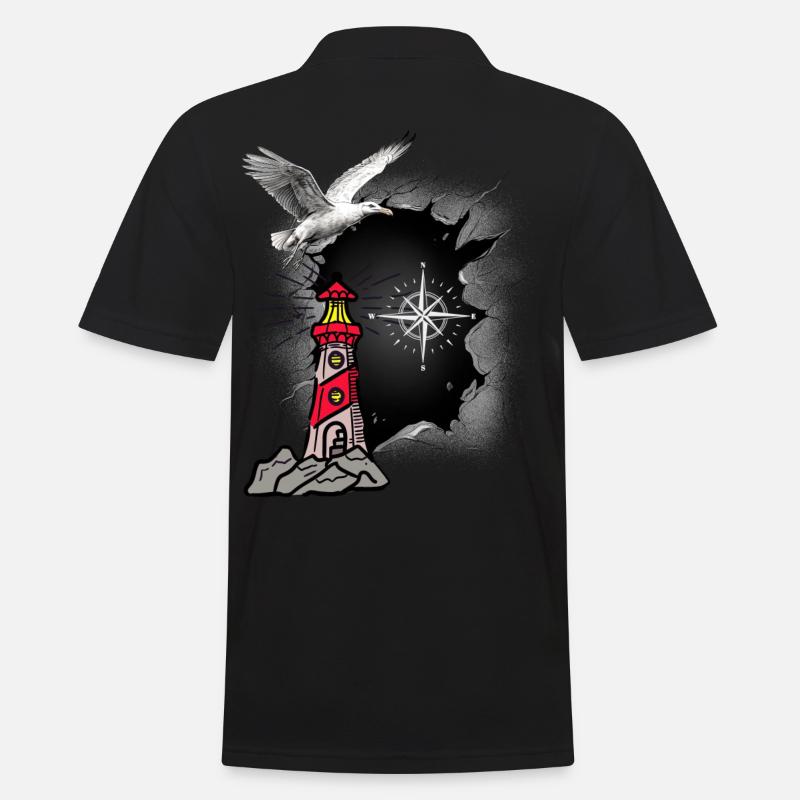 maritim Möwe Kompass Leuchtturm Möwen - Männer Poloshirt - Schwarz