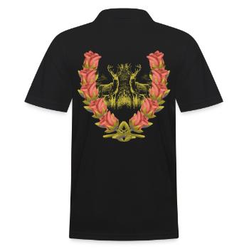 Hirsch Geweih Rotwild Rosen Hirsch Hirsche Rehbock - Männer Poloshirt - Schwarz - Hinten - Kai (181cm)