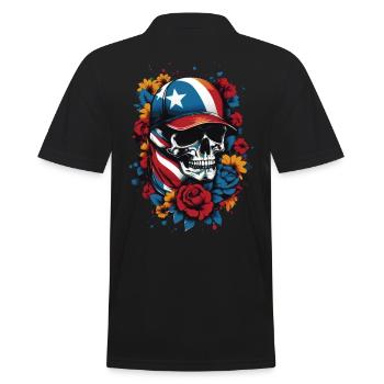 Patriotic skull with floral design - Men's Polo Shirt - black - Back - Kai (181cm)