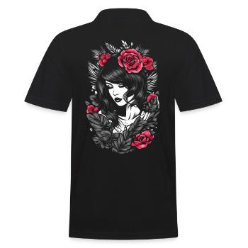 Gothic Beauty mit karminroten Rosen - Männer Poloshirt - Schwarz - Hinten - Kai (181cm)
