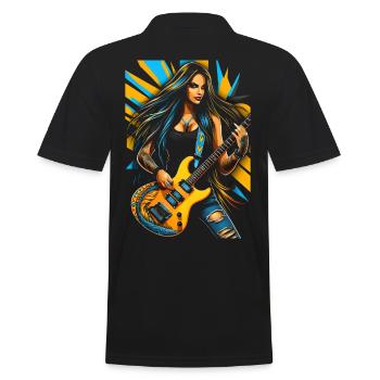 Wilde Gittarendiva mit E-Gitarre - Männer Poloshirt - Schwarz - Hinten - Kai (181cm)