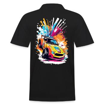 Retro Drift Car - Lebendige Racing Splash Kunst - Männer Poloshirt - Schwarz - Hinten - Kai (181cm)
