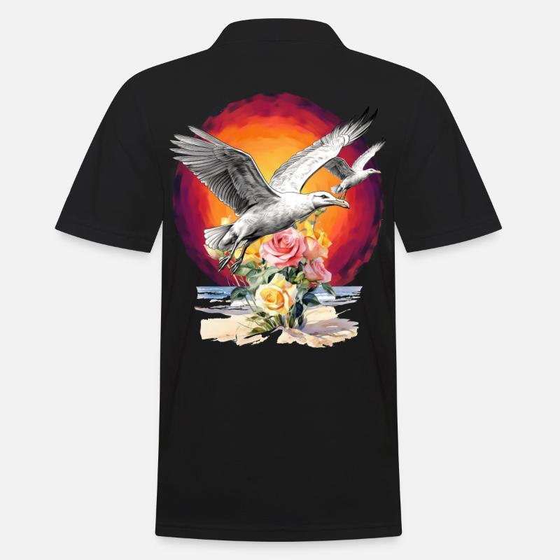 Möwen Möwe Seemöwen maritim Sonnenuntergang - Männer Poloshirt - Schwarz