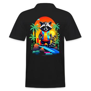 Retro Raccoon in Tropical Sunset - Men's Polo Shirt - black - Back - Kai (181cm)