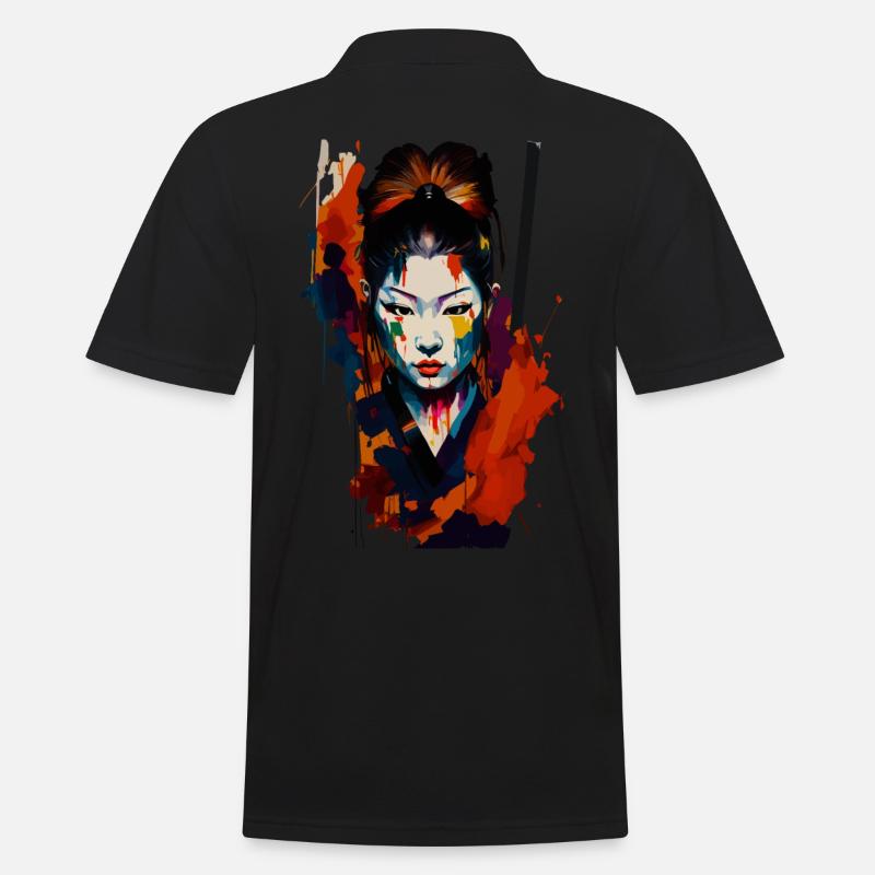 Samurai Kriegerin – Auffällige Spritzer Kunst - Männer Poloshirt - Schwarz
