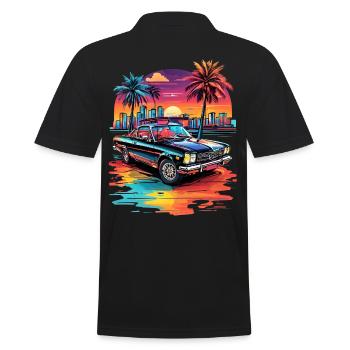 Retro Car Cruiser bei Sonnenuntergang - Männer Poloshirt - Schwarz - Hinten - Kai (181cm)