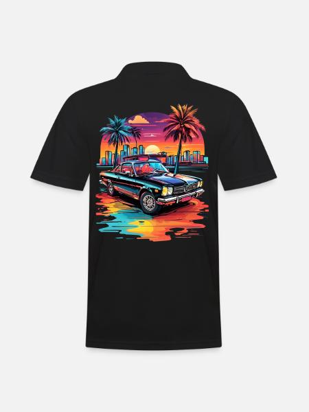 Retro Car Cruiser at Sunset - Men's Polo Shirt - black