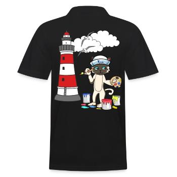 Katze Maler Leuchtturm Matrose Küste maritim Möwe - Männer Poloshirt - Schwarz - Hinten - Kai (181cm)