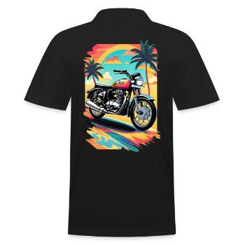 Retro motorcycle on tropical beach - Men's Polo Shirt - black - Back - Kai (181cm)