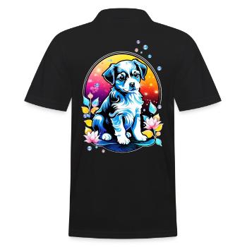 Chiot mignon avec des fleurs de lotus - Polo Homme - noir - Dos - Kai (181cm)