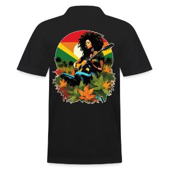 Rastafarian Gitarristin im Reggae-Stil - Männer Poloshirt - Schwarz - Hinten - Kai (181cm)