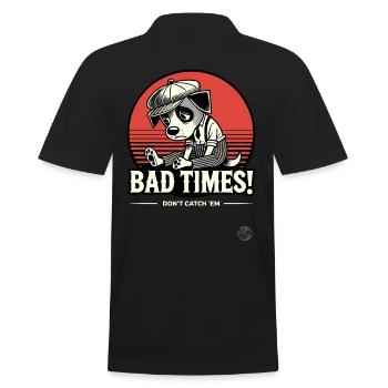 Bad Times, sad vintage retro cartoon dog - Men's Polo Shirt - black - Back - Kai (181cm)
