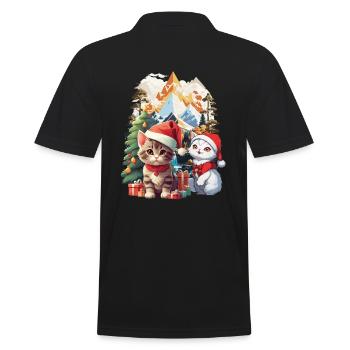 Cats Santa Santa Christmas Presents Child - Men's Polo Shirt - black - Back - Kai (181cm)