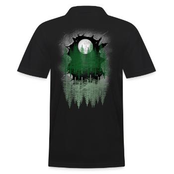 mystisch Wald Natur Fichten Bäume Tannen Mond - Männer Poloshirt - Schwarz - Hinten - Kai (181cm)