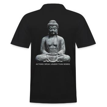 Buddha-Zitat Taten sagen mehr als Worte - Männer Poloshirt - Schwarz - Hinten - Kai (181cm)