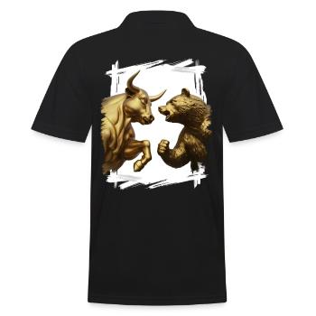 Bulle vs. Bärenmarkt - Männer Poloshirt - Schwarz - Hinten - Kai (181cm)