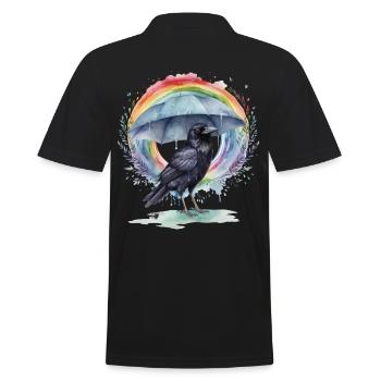Regenbogen Krähe Krähen Raben Rabe Regenschirm - Männer Poloshirt - Schwarz - Hinten - Kai (181cm)