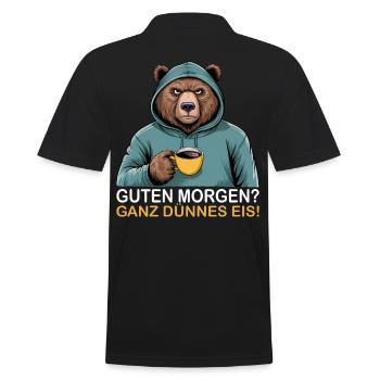 Good Morning Very Thin Grizzly Funny Bear - Men's Polo Shirt - black - Back - Kai (181cm)