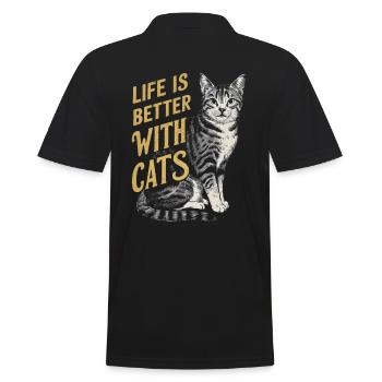 Das Leben mit Katzen ist besser - Männer Poloshirt - Schwarz - Hinten - Kai (181cm)
