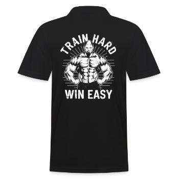 Hart trainieren leicht gewinnen / Fitness Bodybuilder - Männer Poloshirt - Schwarz - Hinten - Kai (181cm)
